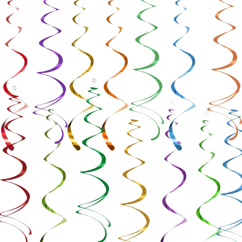 Yymobt Colorful Ceiling Swirl Foil Decorations Hanging Plastic Streamer Themed Swirl Party Decoration for Wedding Thanksgiving Day Graduation Celebration, Pack of 28 (Rainbow) - Image 1